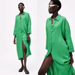 Zara Green Linen Beach to Dinner Dress